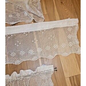 VTG Crochet Curtains Top Treatment Valances Cafe Boho 100% cotton Crochet Beige